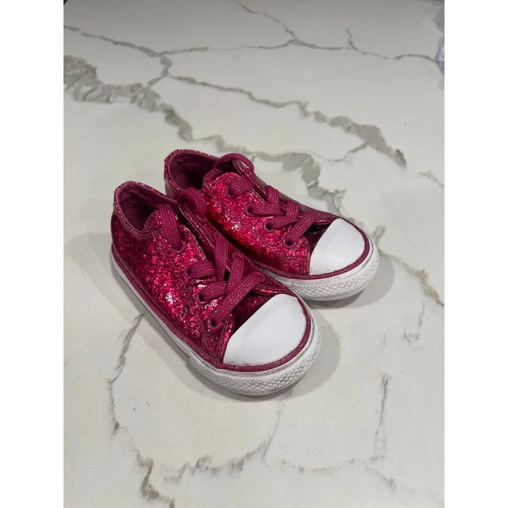 CONVERSE Size‎ 7 Pink Glitter Chuck Taylor All Star Classic Shoes Low Kids